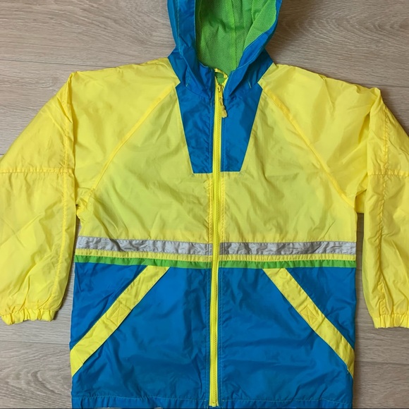 Retro Spring Windbreaker Jacket Current Seen Bright Yellow + Blue - Picture 2 of 10